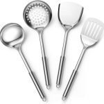 Stainless steel cooking utensils, 4-piece metal kitchen utensil set