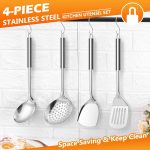 Stainless steel cooking utensils, 4-piece metal kitchen utensil set - Image 2